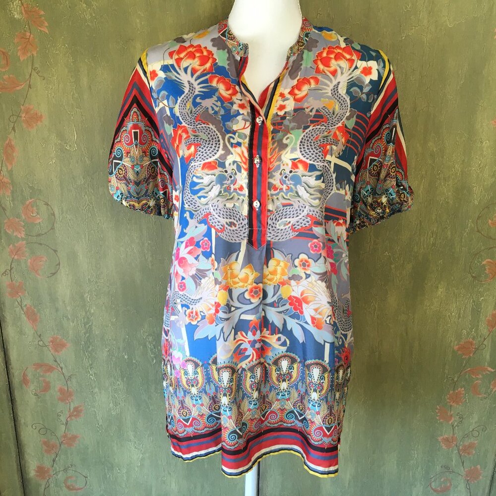 Johnny Was Short Sleeve Silk Top Size S